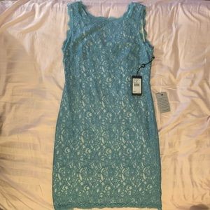 NWT Adriana Papell turquoise ivory lace dress